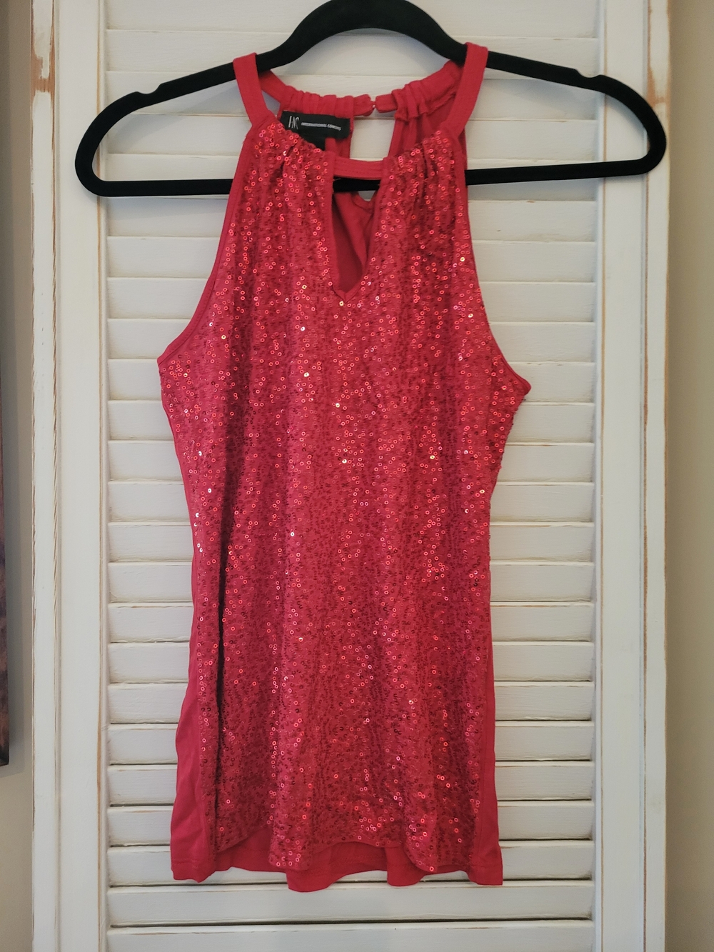 INC International Concepts Red Sequin Halter Tank Top